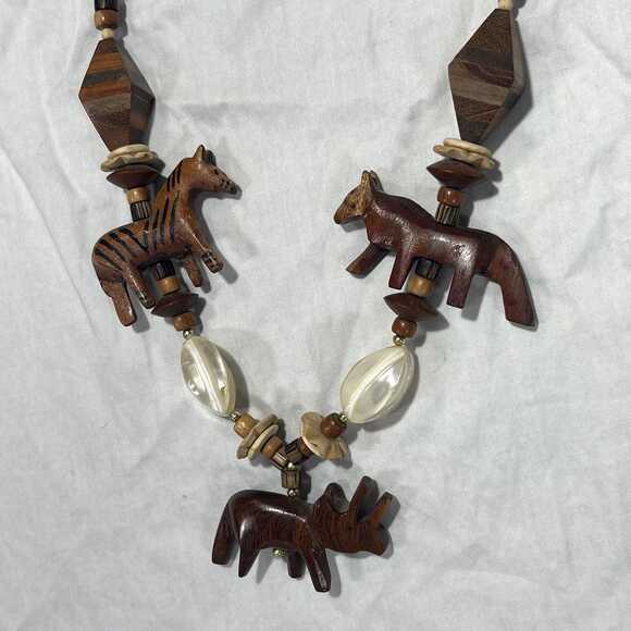 Handmade Wood Animal Necklace: Safari Tribal Boho Statement Jewelry - Picture 2 of 7